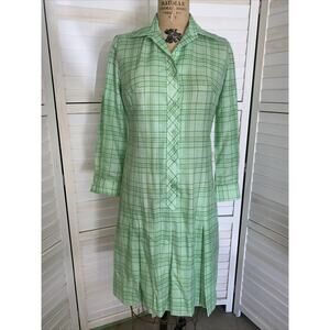 Vintage 60/70s Serbin Of Florida Shirt Dress Plaid Cotton Drop Waist Pleated Med